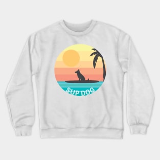 Sup Dog Funny Paddle Boarding German Shepherd Dog Rainbow Sunset Crewneck Sweatshirt